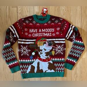 Ugly Christmas Sweater Cow Mooey Christmas NWT, Men’s Size Medium